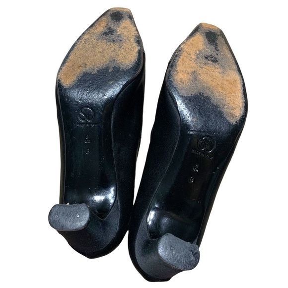 St John Vintage Paillette Black Satin Embellished Square Toe Vintage Heels 8.5 - Picture 8 of 8